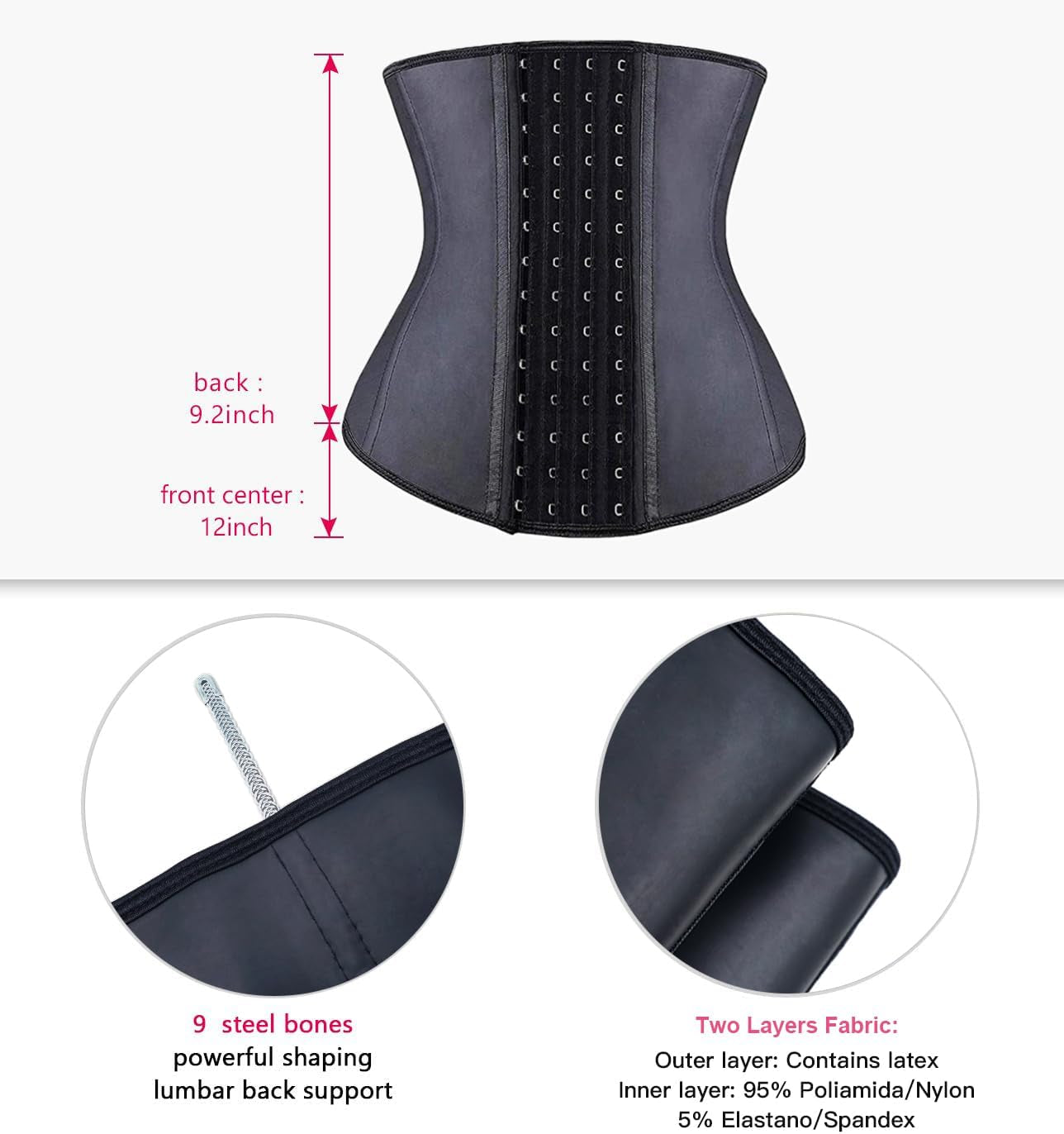 Waist Trainer for Women Latex Underbust Waist Corsets Cincher Hourglass Body Shaper 4 Hooks