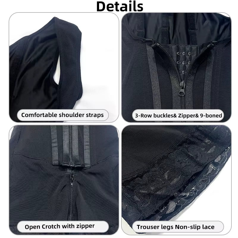 Body Shaper Women Colombian Fajas Shapewear Bodysuit 9-Bone High Compression Girdles Double Tummy Control Full Body Open Crotch