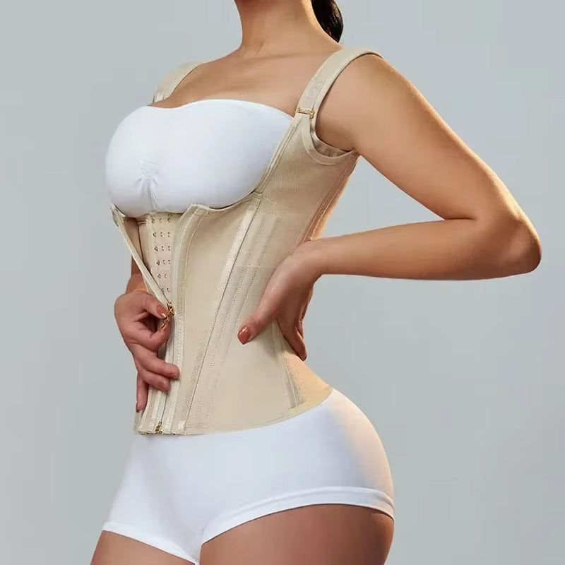 Fajas Colombianas Body Shaper Shapewear Women Vest Tops Double Compression Waist Trainer Corset Adjustable Zipper and Hook-Eyes